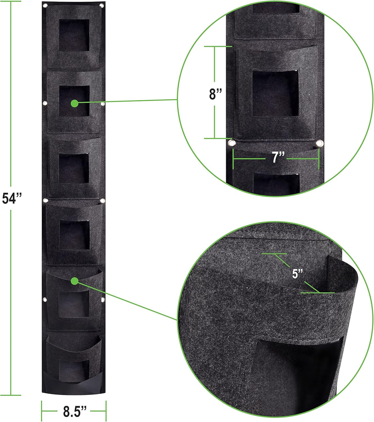 Hanging Planter Bags, Vertical Garden Planting Wall Gardening Grow Bag, 6 Pockets Large Wall