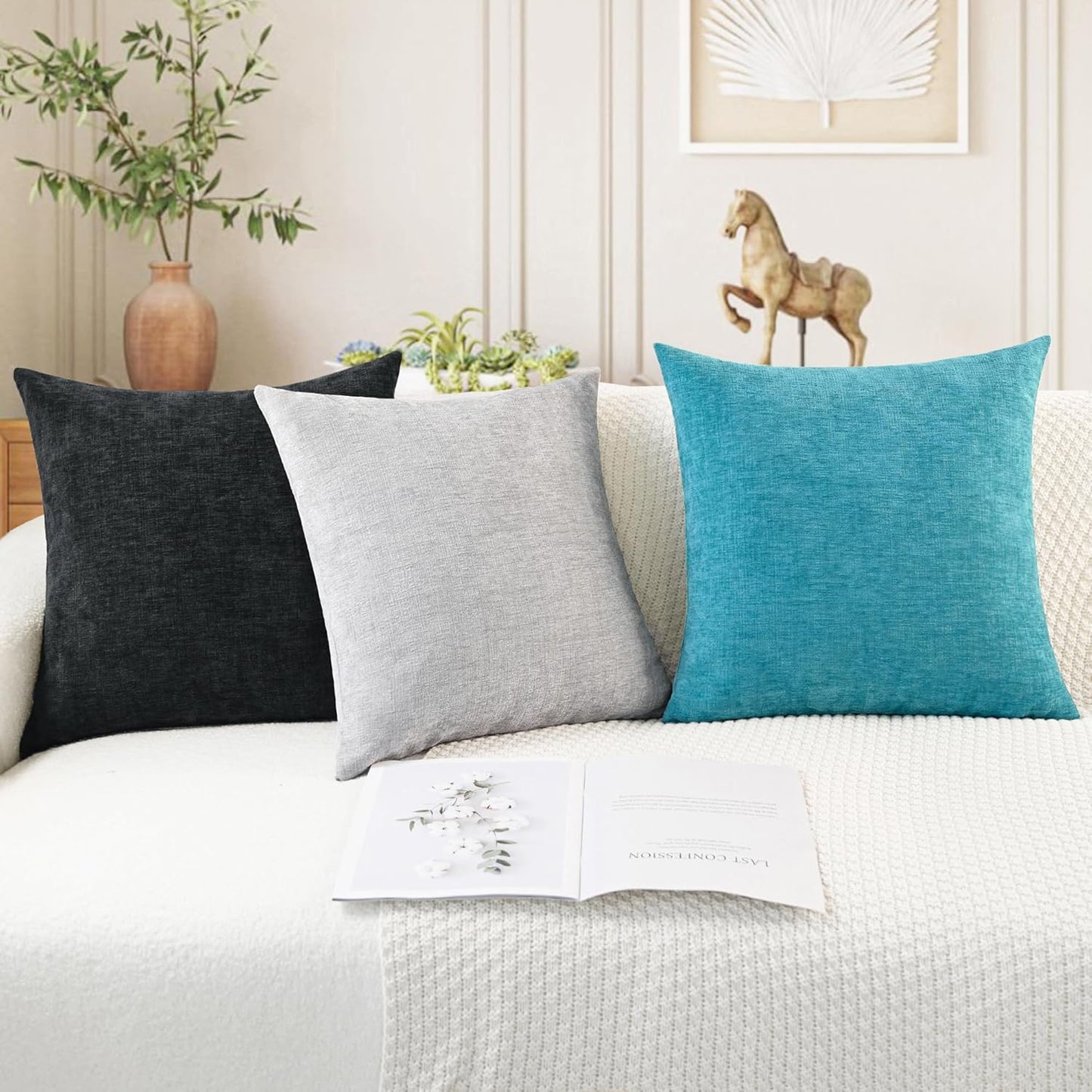 CaliTime Throw Pillow Covers Decorative 24 X 24 Inches Pack of 2 Cozy Chenille Cushion Cases for