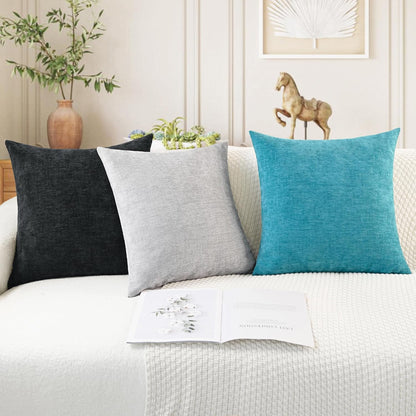 CaliTime Throw Pillow Covers Decorative 18 X 18 Inches Pack of 2 Cozy Chenille Cushion Cases for