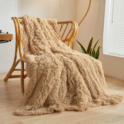 XeGe Plush Faux Fur Throw Blanket, Camel Luxurious 50x60 Shaggy Furry Blanket, Fluffy Microfiber