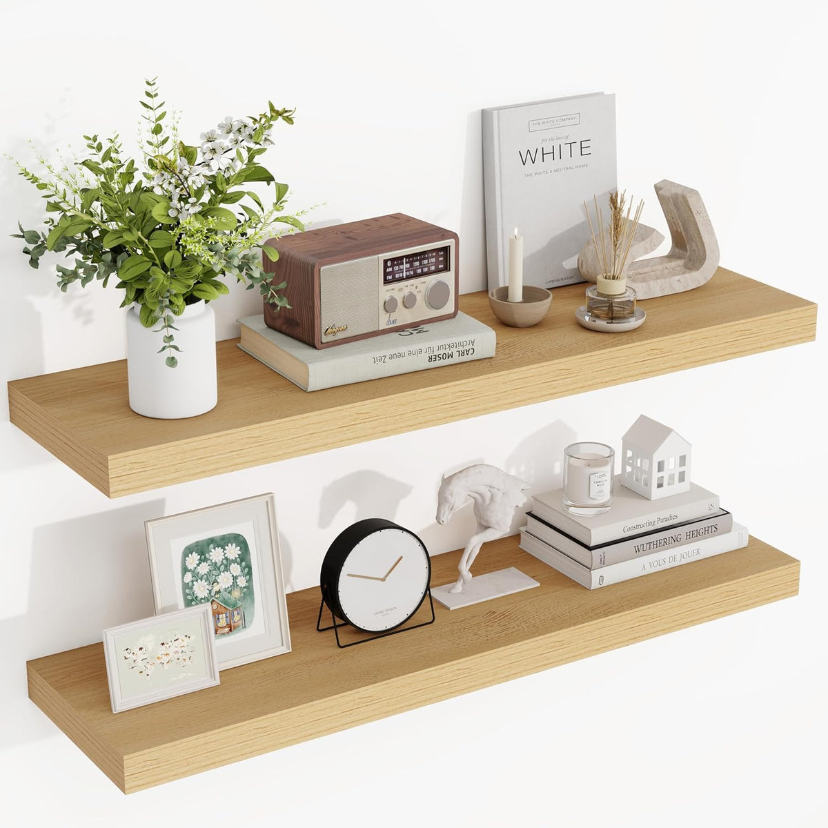 36 Inch Floating Shelves, 3D Textured Wood Grain, 36"x9.25"x1.5" Inch Deep Floating Shelves for