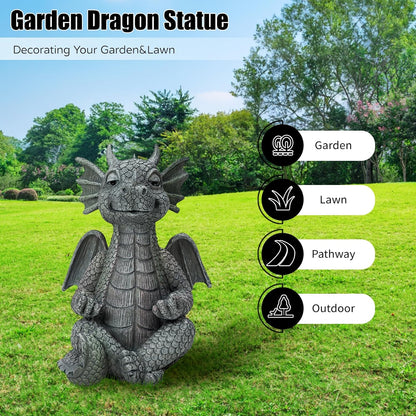 Garden Dragon Statue Decor - Meditation Dragon Sculpture Figurine Outdoor Decoration, Zen Yoga