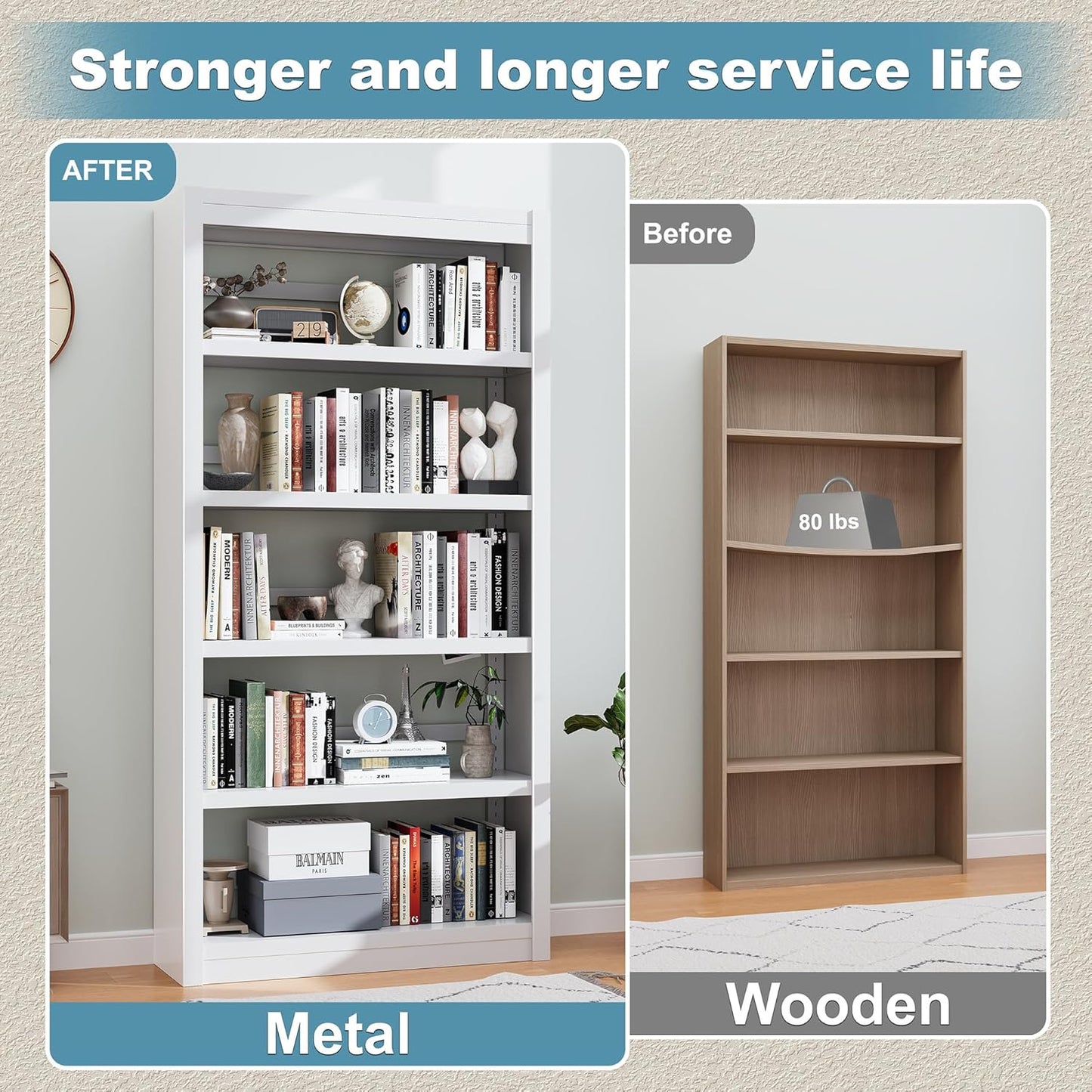 Bookcase, 5-Shelf Industrial Bookshelf, Large Storage Space, Adjustable Bookshelves, Perfect for