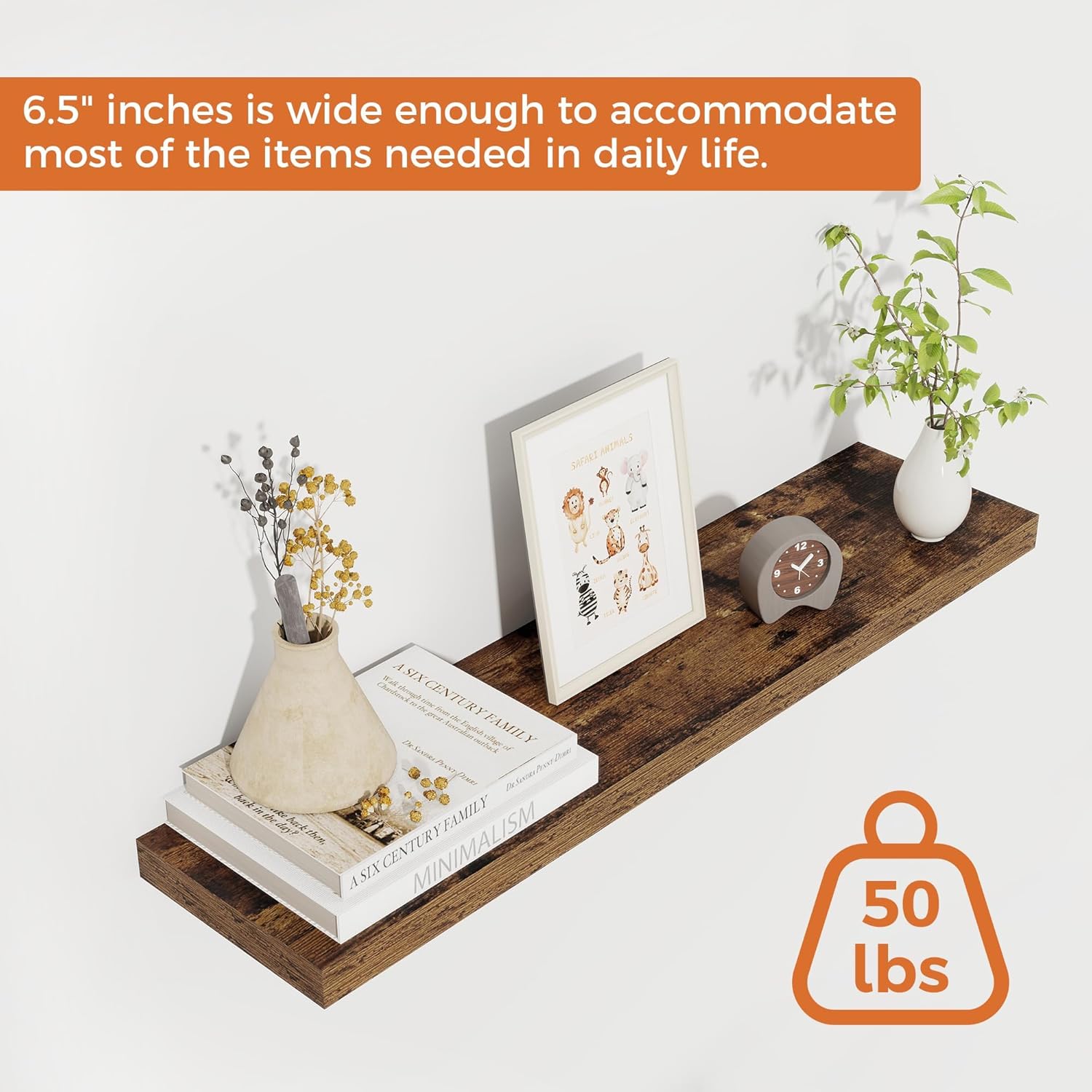Fun Memories Floating Shelves for Wall, 27.5" Rustic Wood Deep Wall Mounted Shelves with Invisible
