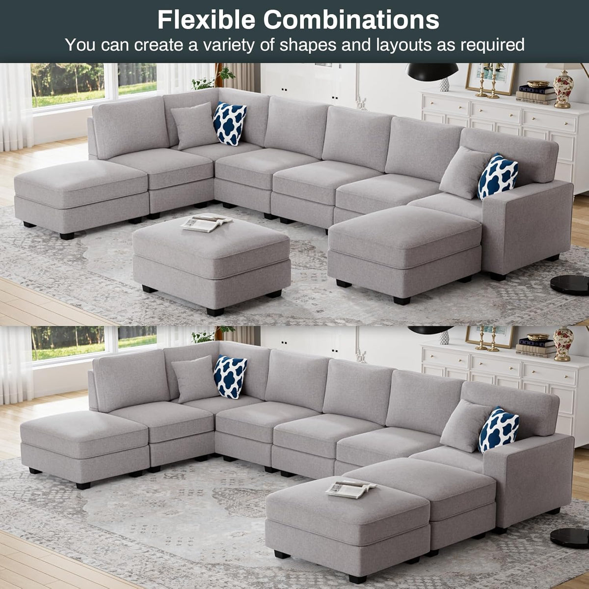 L Lengend Vansen Modular Sectional Sofa U Shaped Couch with Ottoman Modern Reversible Corner