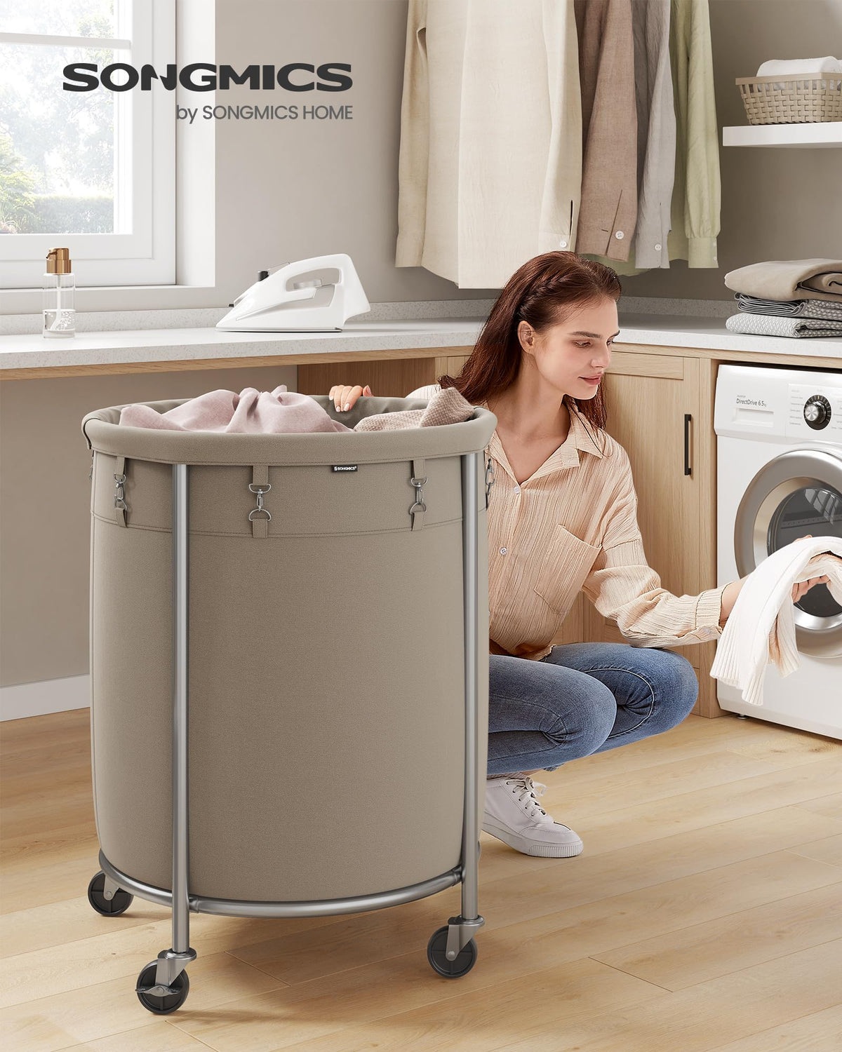 SONGMICS Laundry Basket with Wheels, 29 Gal., Steel Frame, Removable Bag