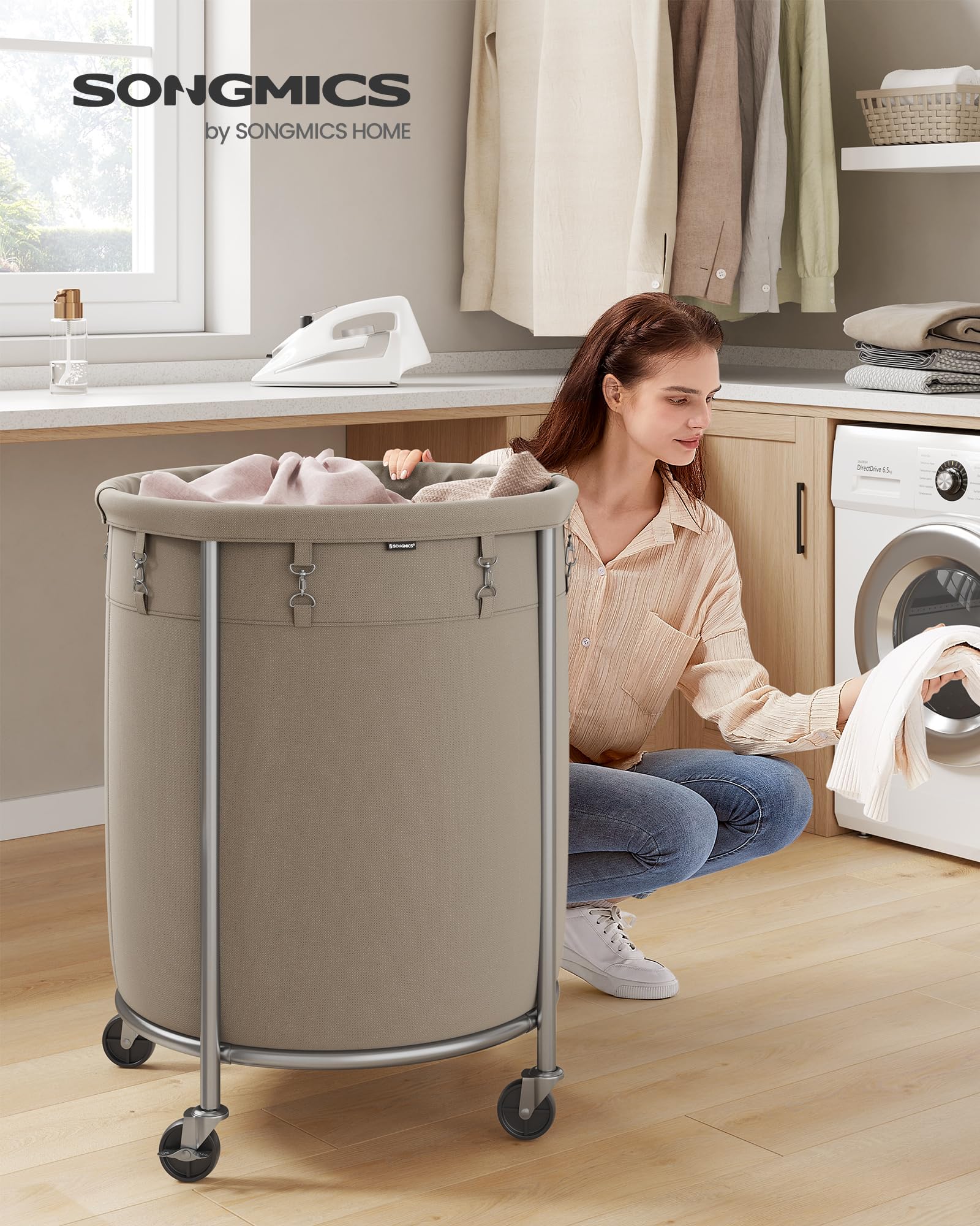 SONGMICS Laundry Basket with Wheels, 29 Gal., Steel Frame, Removable Bag