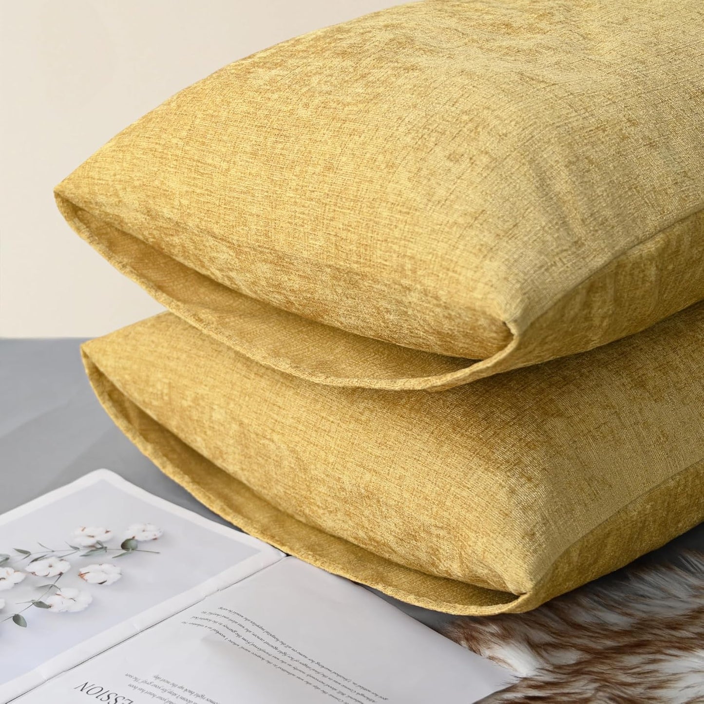 CaliTime Throw Pillow Covers Decorative 20 X 26 Inches Pack of 2 Cozy Chenille Standard Pillow