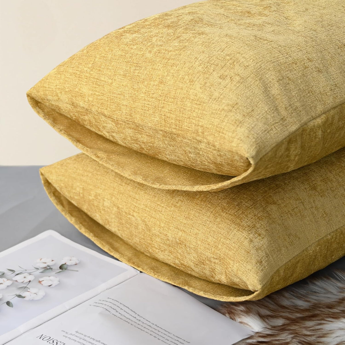 CaliTime Throw Pillow Covers Decorative 20 X 26 Inches Pack of 2 Cozy Chenille Standard Pillow