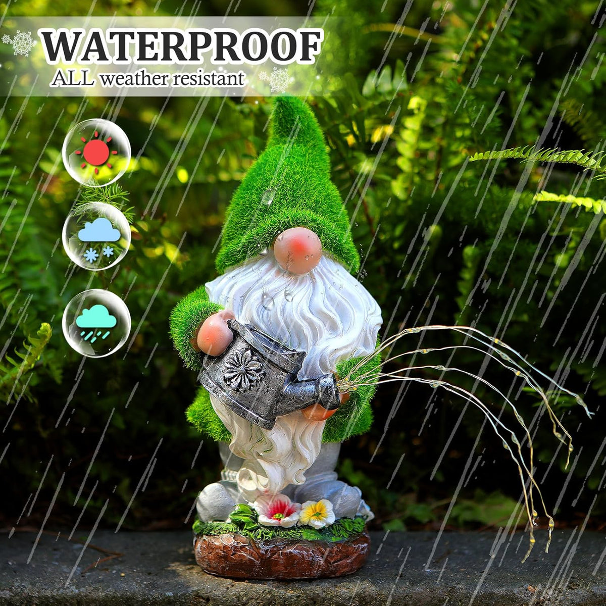 Flocked Solar Garden Gnomes Outdoor Statues-11.8‘’Outdoor Garden Decor-LED Outdoor Decor