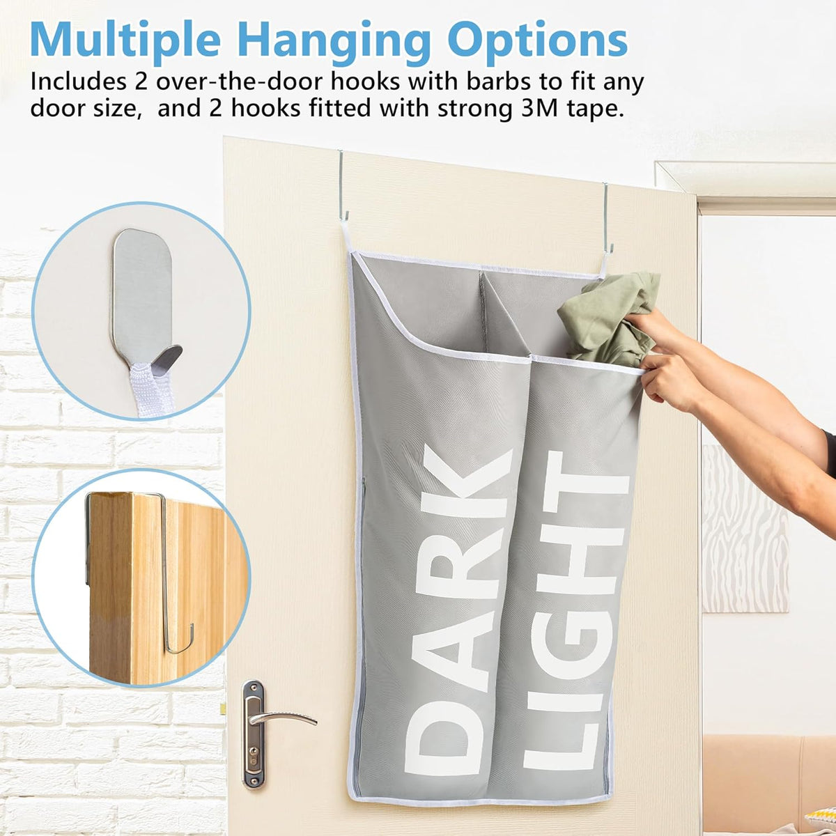 Hanging Laundry Hamper Bag XL 40x22", Space Saving over the Door Storage Bags, Behind the Door