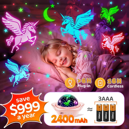 One Fire Unicorns Gifts for Girls Toys, 6 Films Unicorn Night Light Projector for