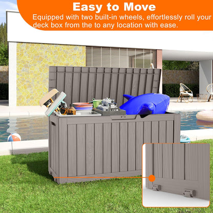 75 Gallon Resin Deck Box, Lockable Patio Outdoor Storage Box for Furniture, Garden Tools and Tools