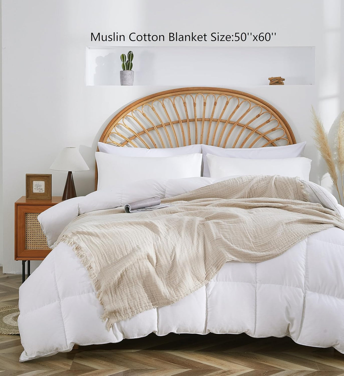 100% Cotton Muslin Throw Blanket for Bed, Couch, Small, Decorative, Soft, Pre-Washed, Breathable