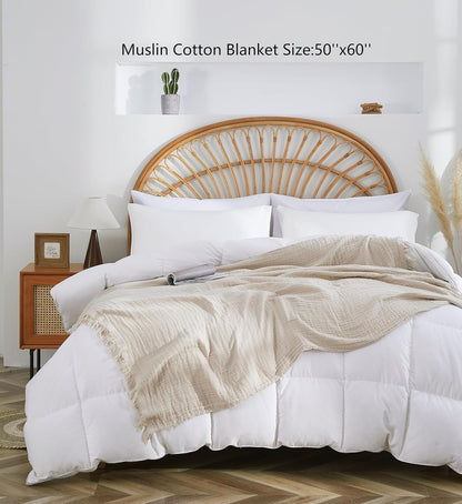 100% Cotton Muslin Throw Blanket for Bed, Couch, Small, Decorative, Soft, Pre-Washed, Breathable