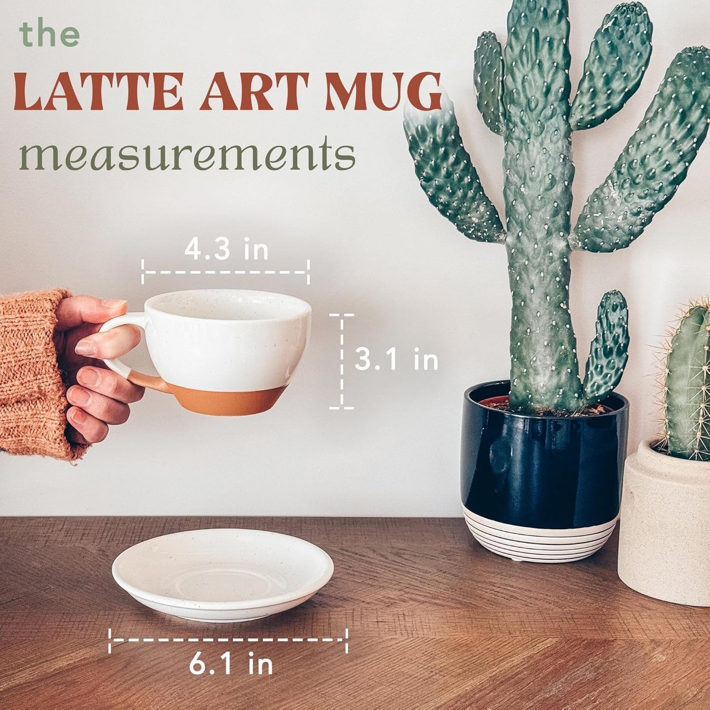 Mora Ceramic Latte Art Mug With Saucer - 10.5 oz, Round Bottom For Perfect Pours - Cafe Cups for