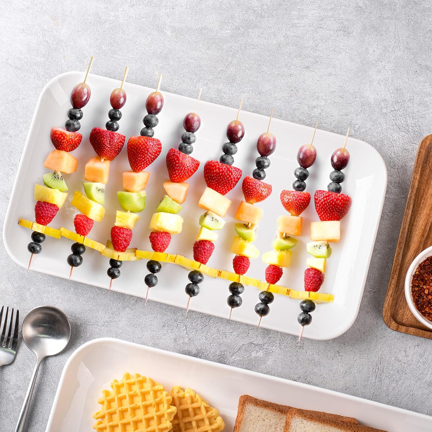 DELLING Large Serving Platter Set 12in White Rectangular Serving Plates/Salad Dish - Big Serving