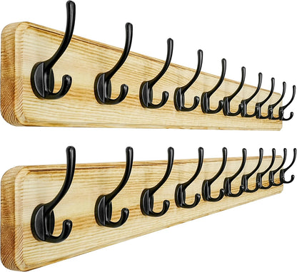 Dseap Coat Rack Wall: 38-1/4" Long, Patented, Heavy-Duty, 10-Double-Hooks Wooden Wall Mounted Coat