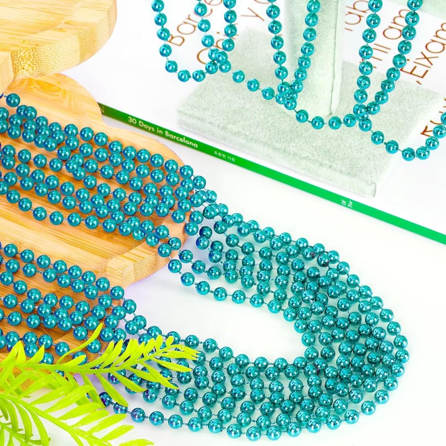 50PCS Mardi Gras Beads, Metallic Blue Bead Necklace Party Favors, 33" Mardi Gras Necklace Stuff