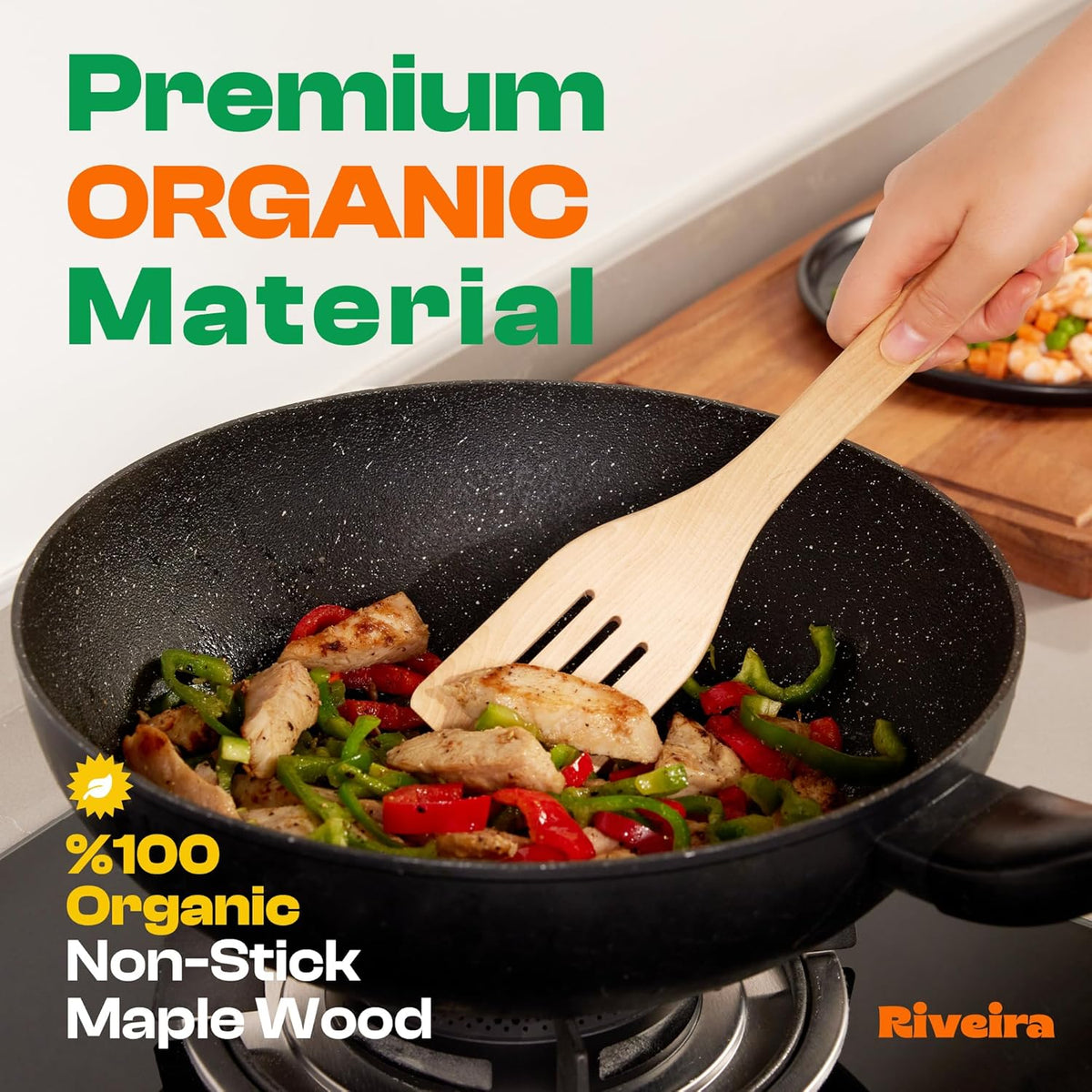 Riveira Maple Wooden Cooking Utensils Set of 6 Premium Non-Toxic Wooden Spoons & Spatula for Cooking