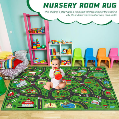 Kids Carpet Playmat Rug 6 x 9 ft Player Car Rug, City Life Traffic Road Map Mat Educational Game