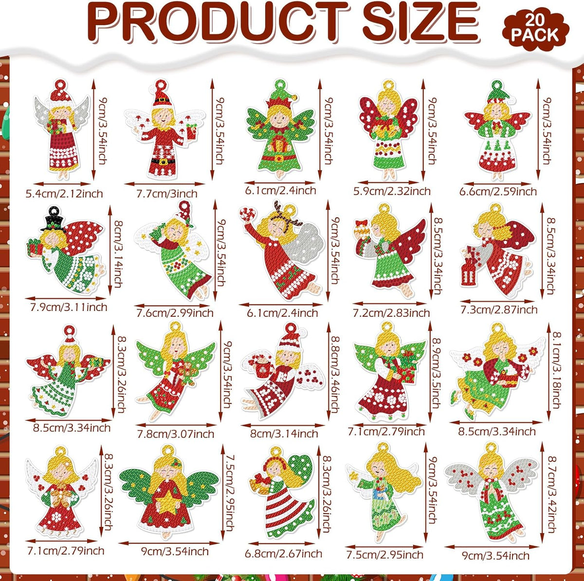 Tondiamo 20 Pcs Christmas Diamond Painting Keychain Kits 5D DIY Diamond Art Pendants Double Sided