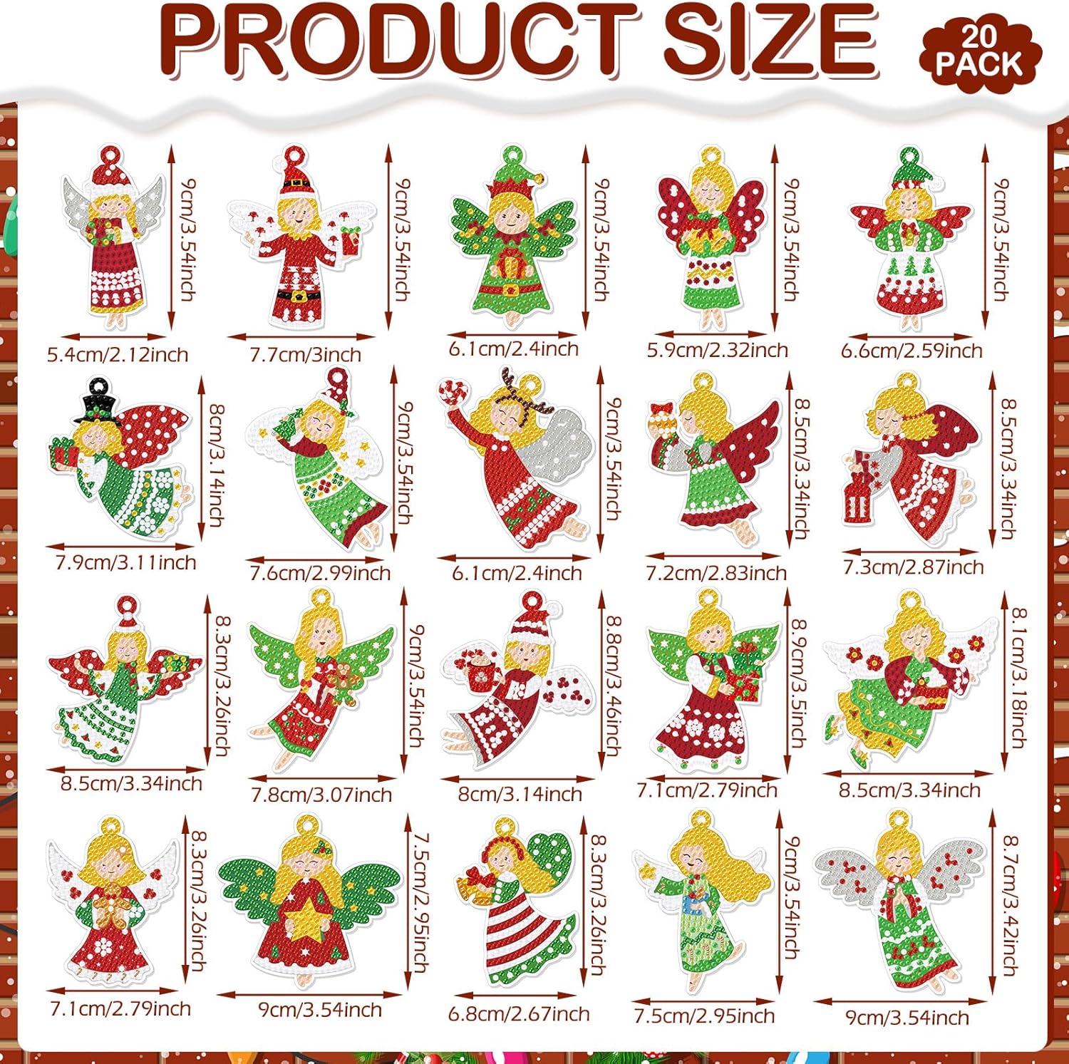 Tondiamo 20 Pcs Christmas Diamond Painting Keychain Kits 5D DIY Diamond Art Pendants Double Sided