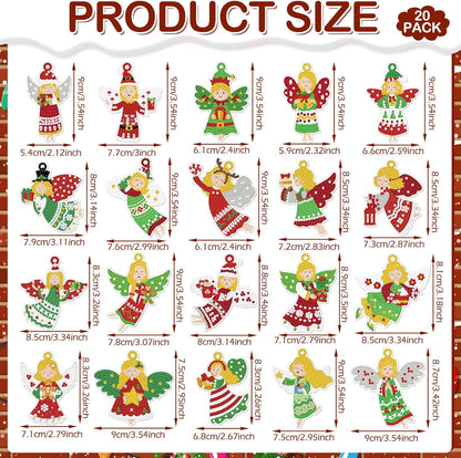 Tondiamo 20 Pcs Christmas Diamond Painting Keychain Kits 5D DIY Diamond Art Pendants Double Sided