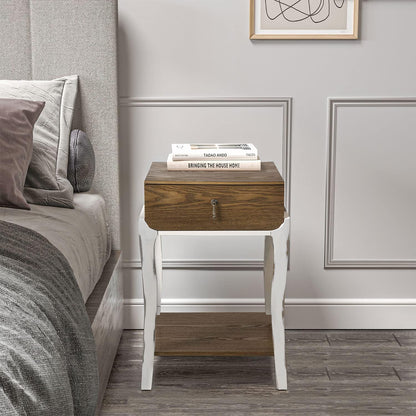 COSIEST Rustic Nightstand, 2-Tier Farmhouse Bedside Table, Wood Accent End Table with Storage