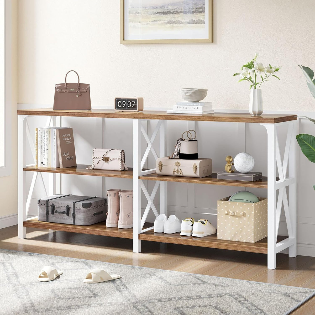 LVB Industrial Entryway Table, Farmhouse Rustic Console Table Behind Couch, Long Metal Sofa Table
