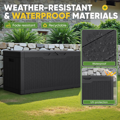 Greesum 100 Gallon Resin Deck Box Lockable Large Outdoor Storage Boxes for Garden Tools, Patio