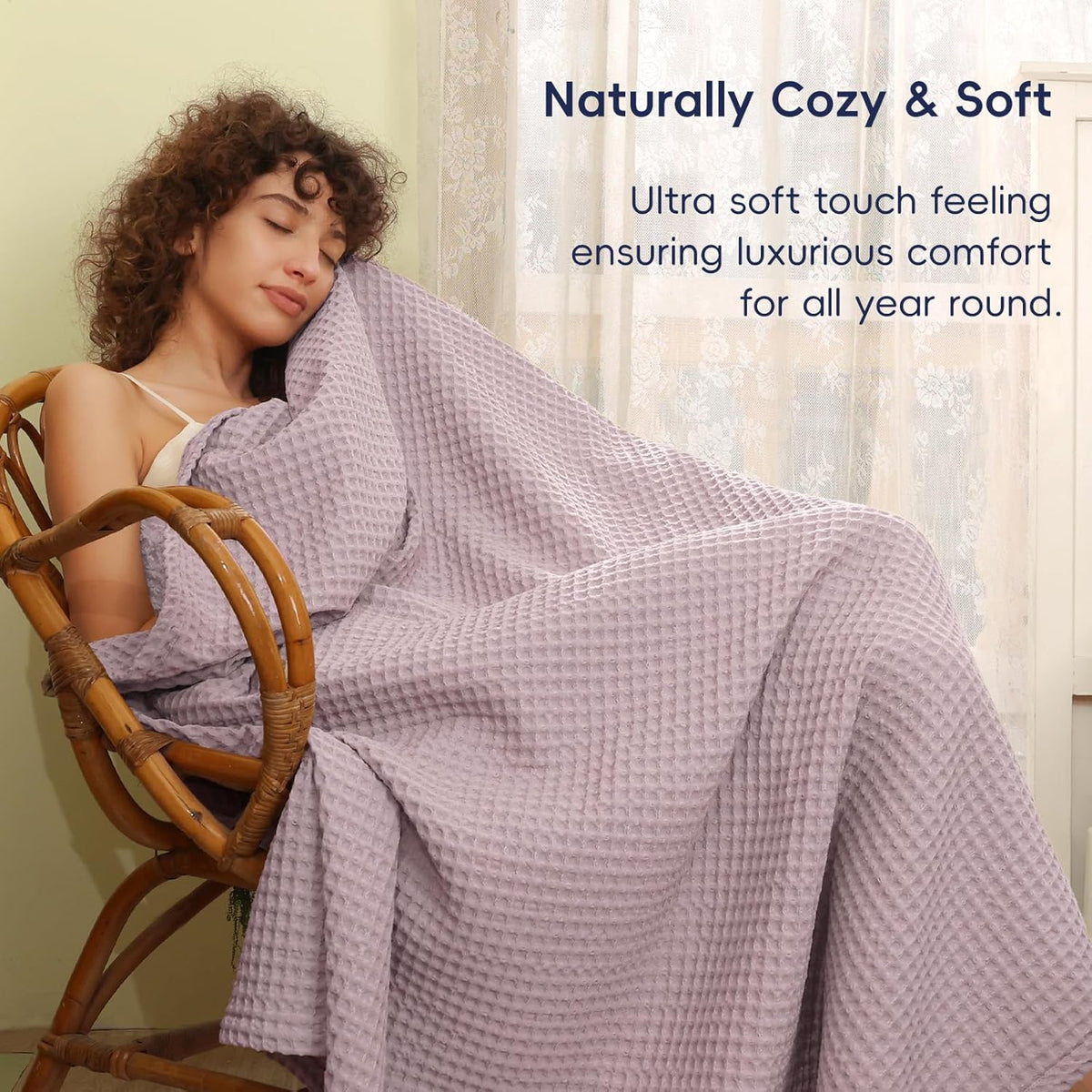 PHF Ultra Soft Waffle Weave Throw Blanket 50"x 60"- Washed Lightweight Breathable Cozy Woven