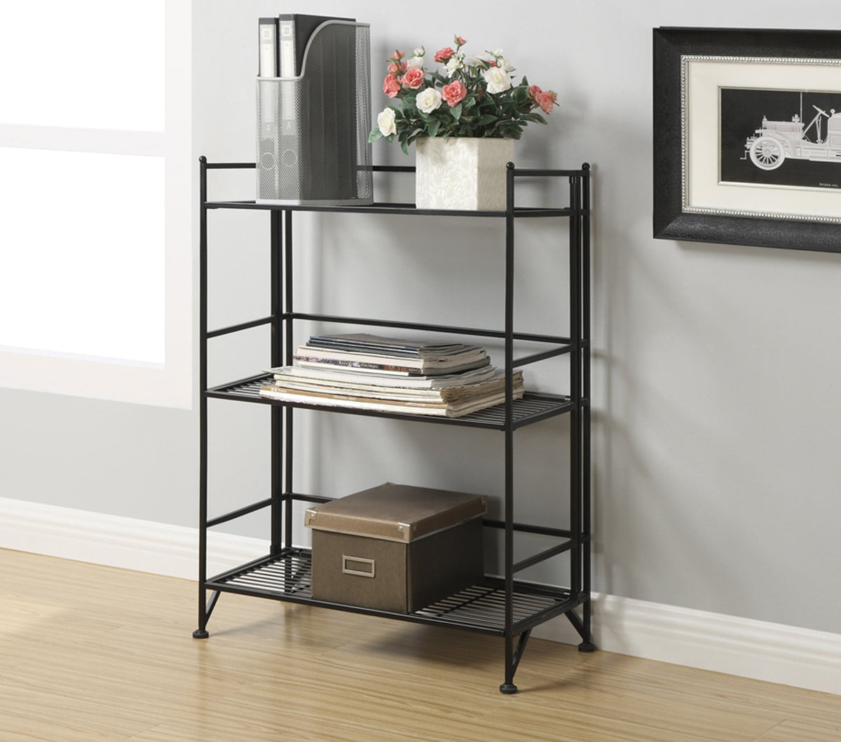 Convenience Concepts Xtra Storage Shelves - 3-Tier Wide Folding Metal Storage Shelves, Closet