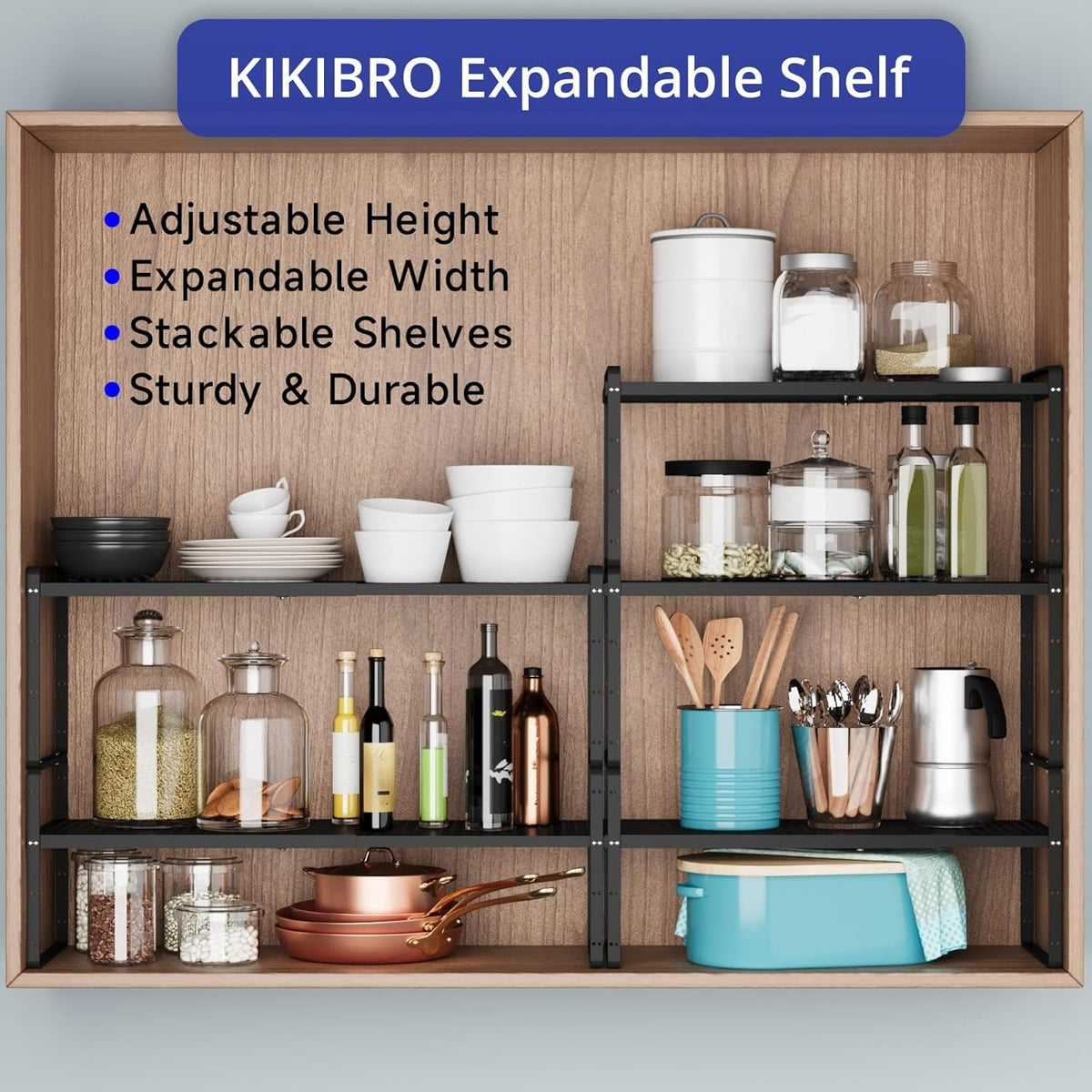 Expandable Kitchen Shelf Organizers, Kitchen Cabinet Organizer Stand Rack Organization for