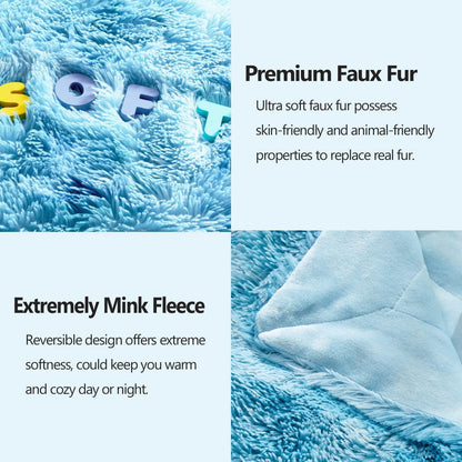 GONAAP Fuzzy Faux Fur Throw Blanket Tie-dye Ocean Blue Super Soft Cozy Plush Fuzzy Shaggy Blanket