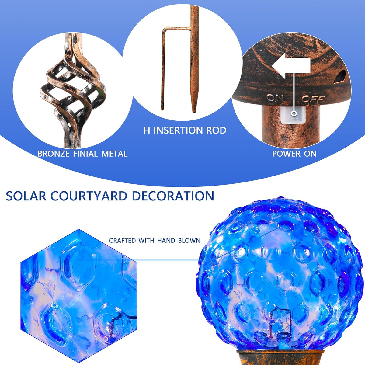 Garden Solar Lights, Decorative LED Honeycomb Glass Ball Garden Stake, Glass and Metal Outdoor