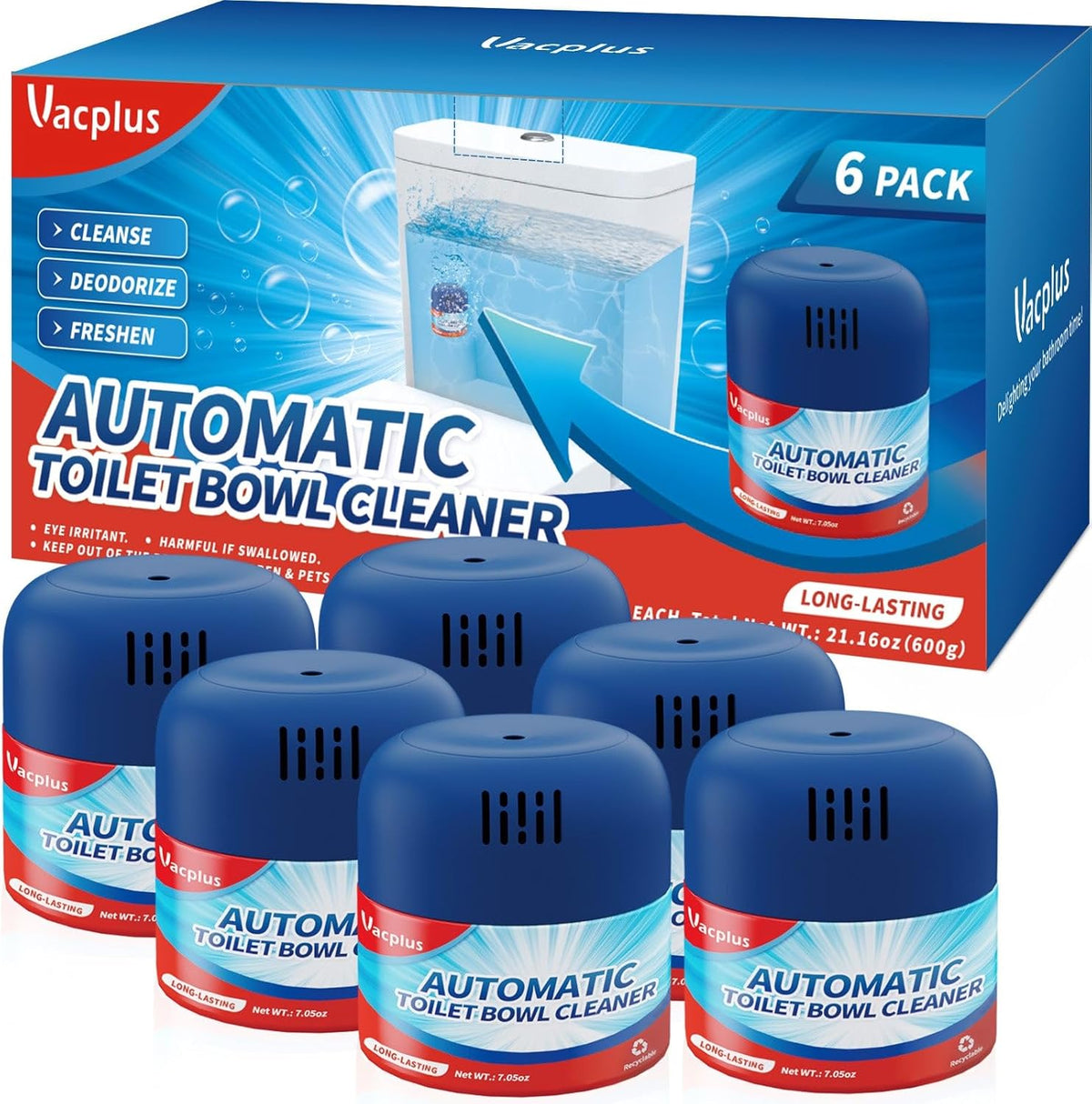 Vacplus Toilet Bowl Cleaners - 6 Pack, Krazy Clean Automatic Long-Lasting Toilet Cleaner Bottles