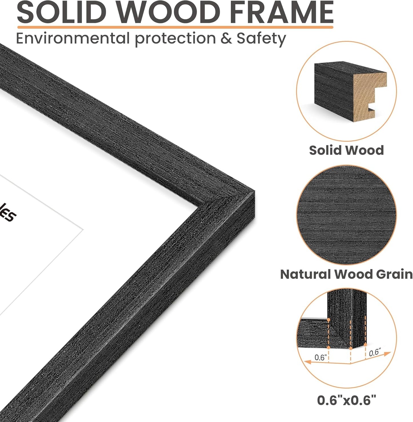 upsimples 8x10 Picture Frame, Natural Solid Wooden Picture Frames, Display 5x7 with Mat or 8 x 10