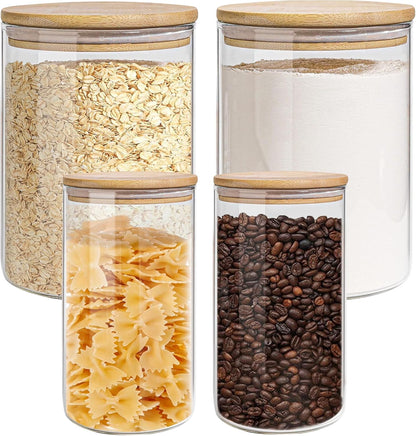 Glass Storage Jars Set Elegant Containers with Airtight Bamboo Lids, Perfect for Kitchen