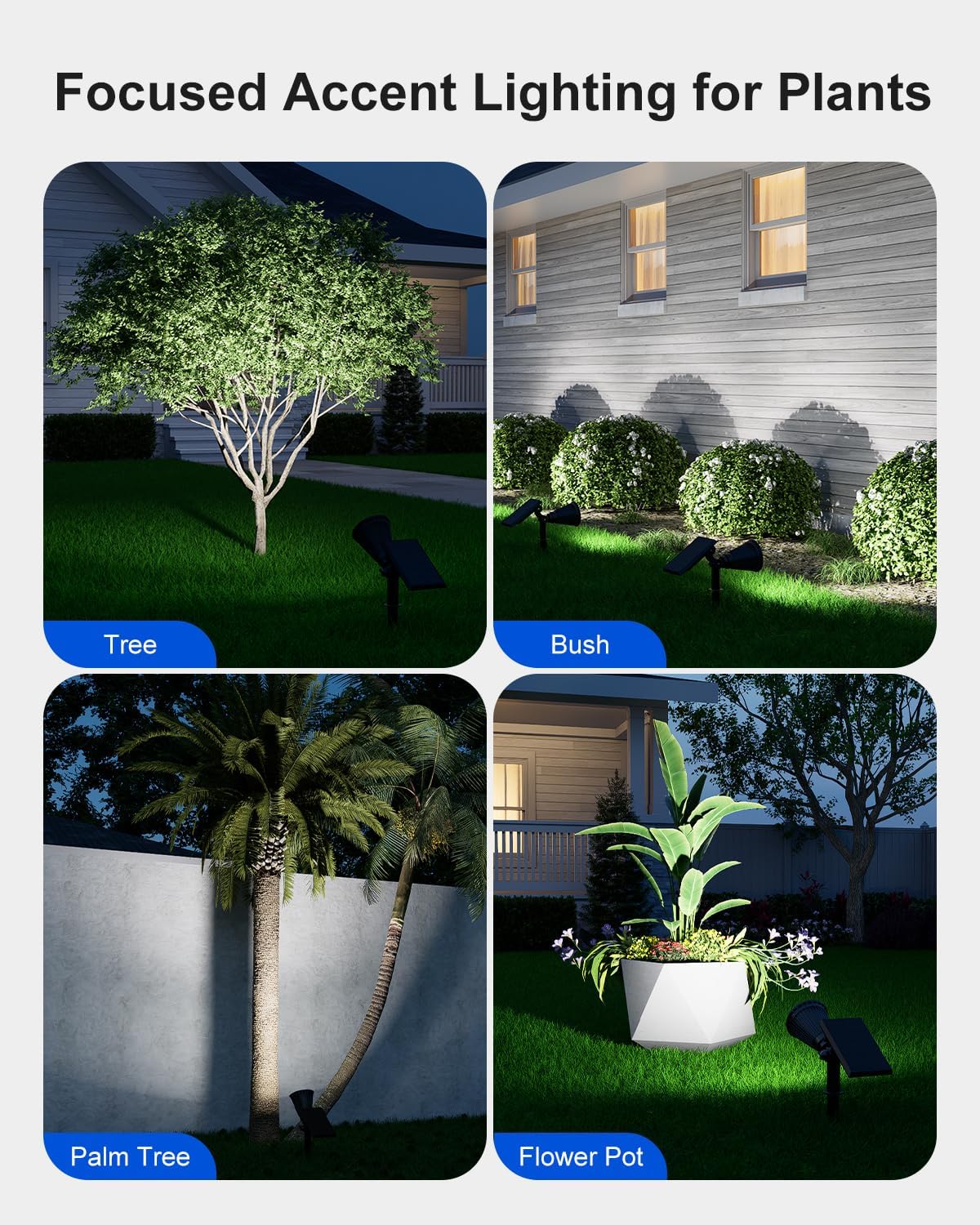 2 Pack Solar Spotlights Outdoor Waterproof for Flag, Tree, Statue, Number Sign, Plant Pot, Bright