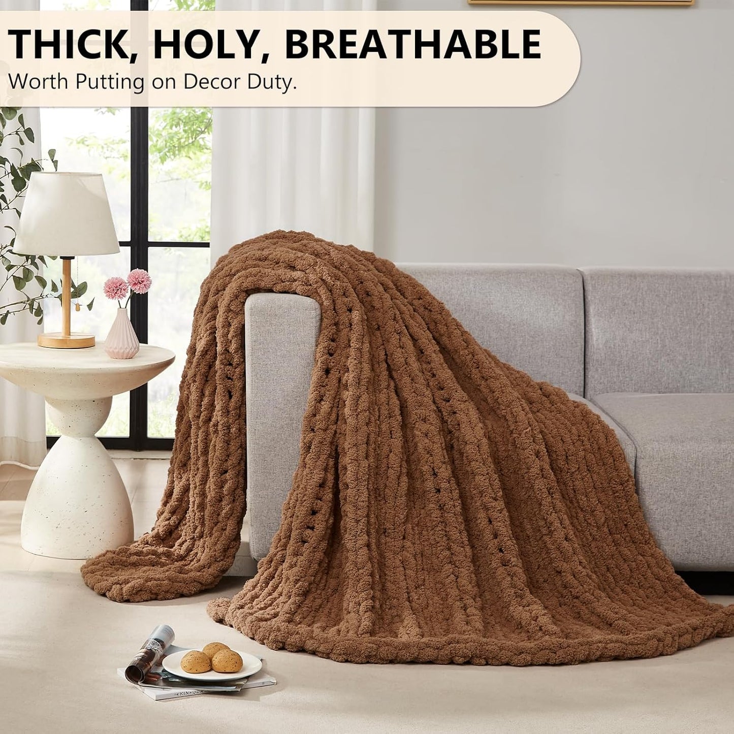 L'AGRATY Chunky Knit Blanket Throw - Soft Chunky Throw Blanket 30x40 inches: 100% Hand Kintted