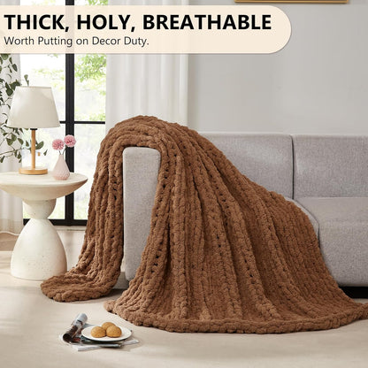 L'AGRATY Chunky Knit Blanket Throw: 50''x60'' Chenille Chunky Knitted Throw Blanket for Bed Couch