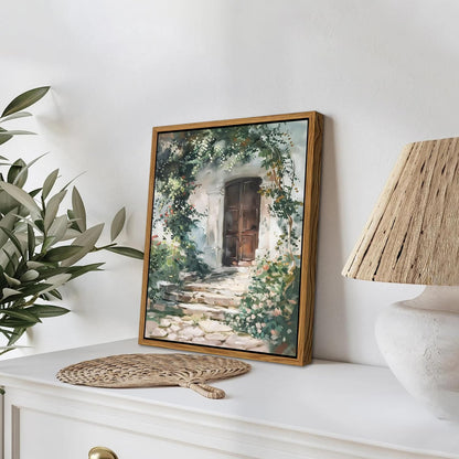 Floating Framed Canvas Vintage Wall Art, Rustic Cottage Spring Garden Oil Paintings Print, Country