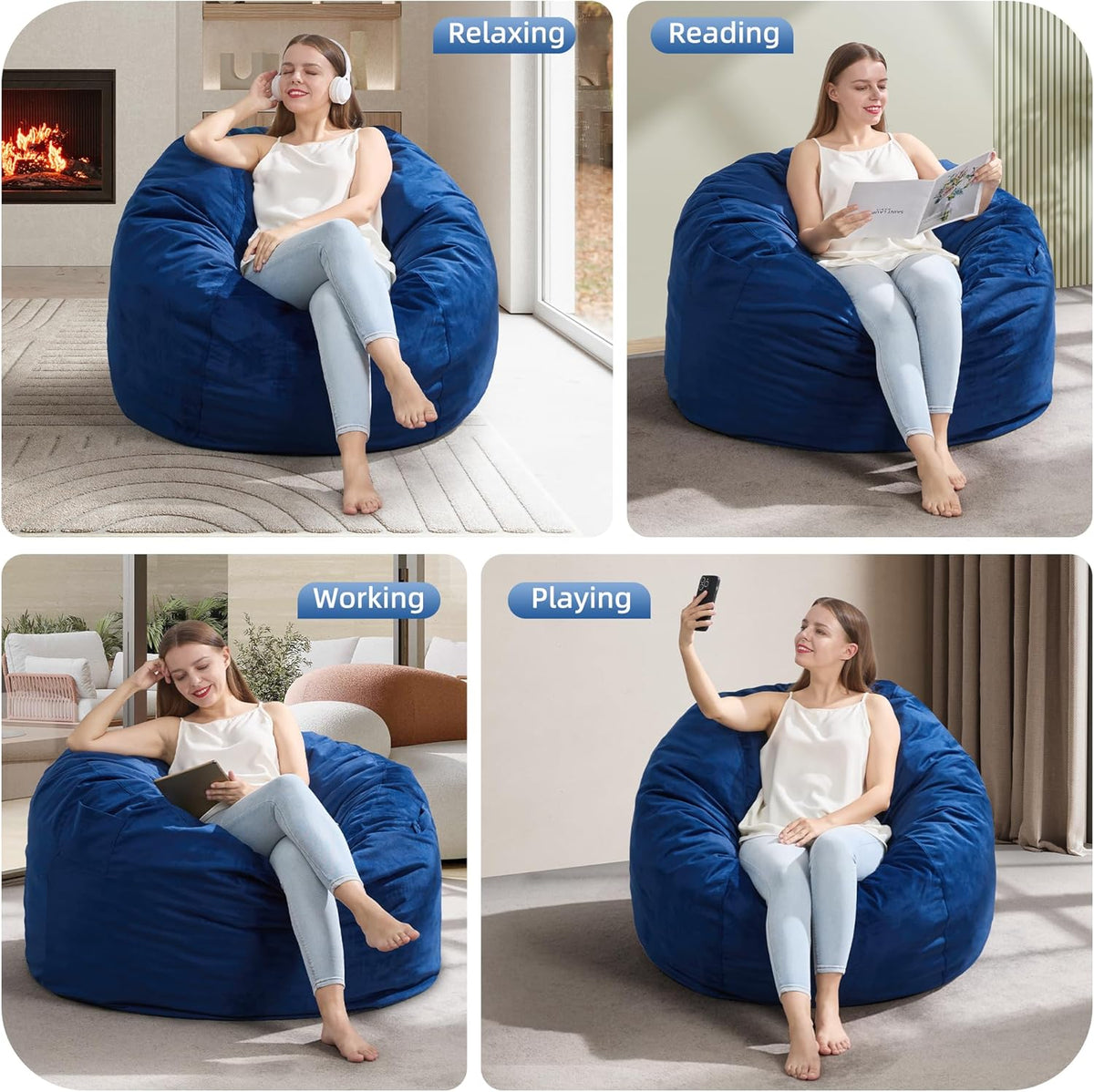 Hobestluk 3FT Bean Bag Chair Giant Bean Bag Chairs for Adults Large Bean Chairs with Removable