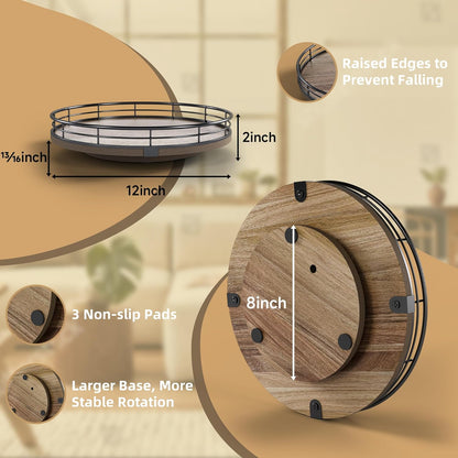 Acacia Wood 12" Lazy Susan Turntable Organizer for Table Top, Farmhouse Round Wooden Lazy Susan for
