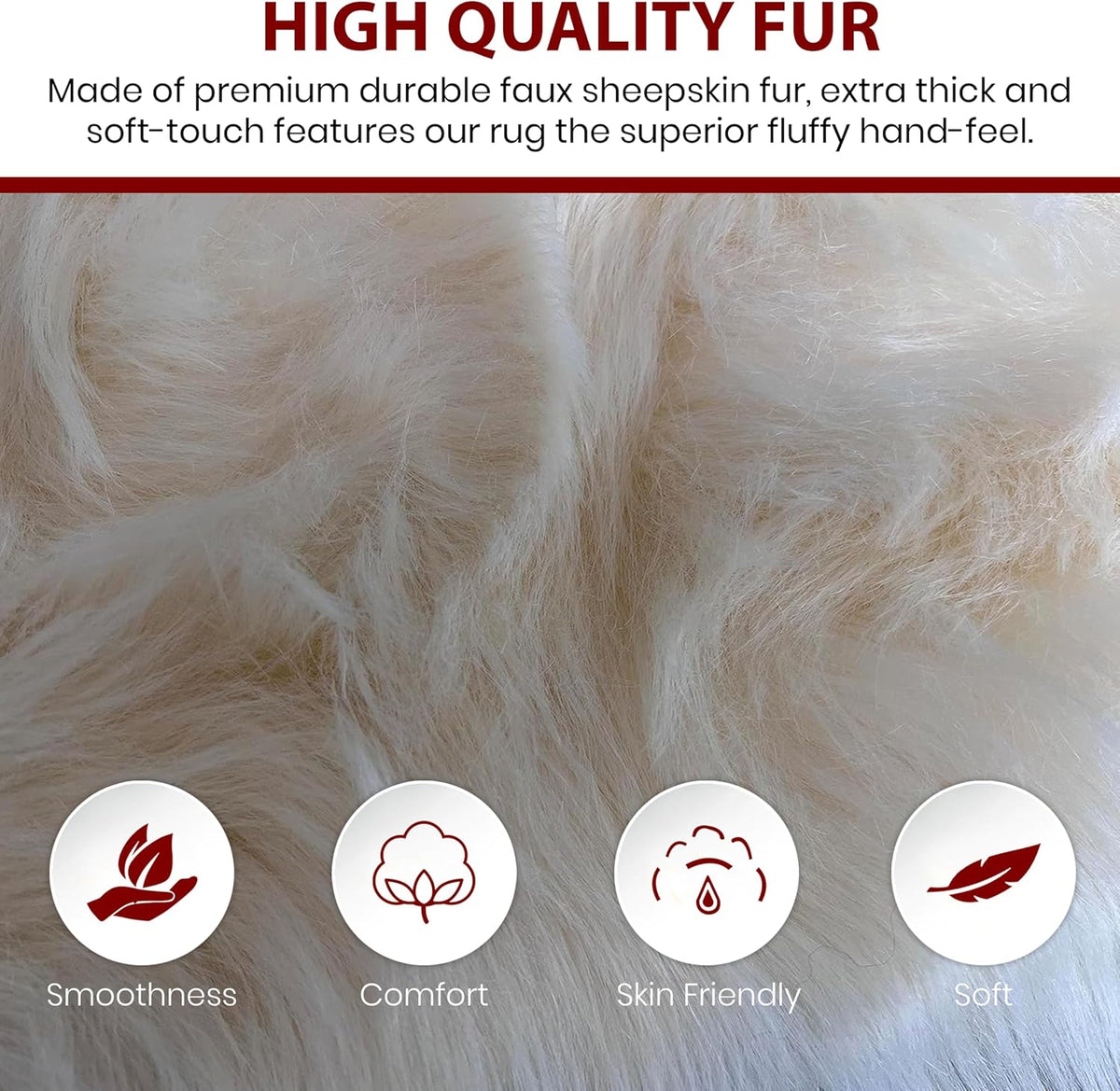LAMBZY Faux Sheepskin Hypoallergenic Free Shape Silky Shag Rug, Luxury Shaggy Plush Carpet for