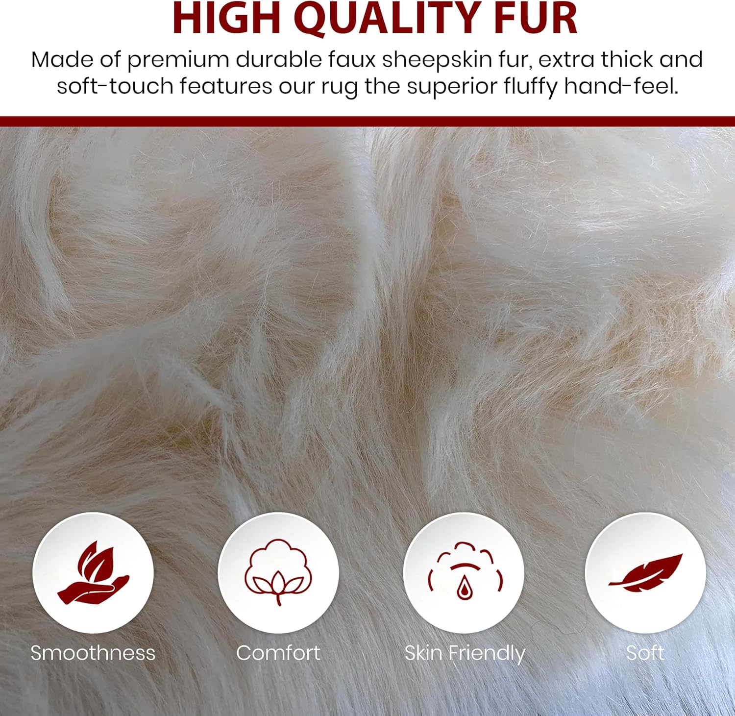 LAMBZY Faux Sheepskin Hypoallergenic Free Shape Silky Shag Rug, Luxury Shaggy Plush Carpet for