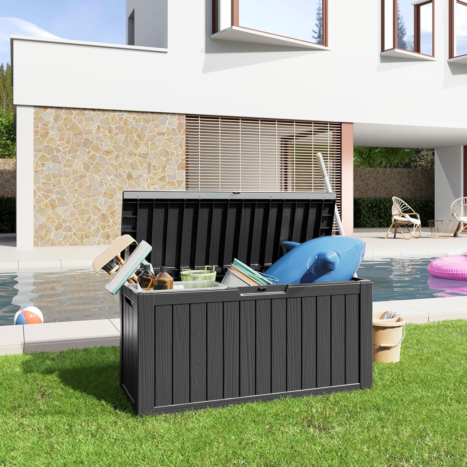 80 Gallon Resin Deck Box, Lockable Outdoor Storage Box for Patio Cushions Storage Furniture,Garden