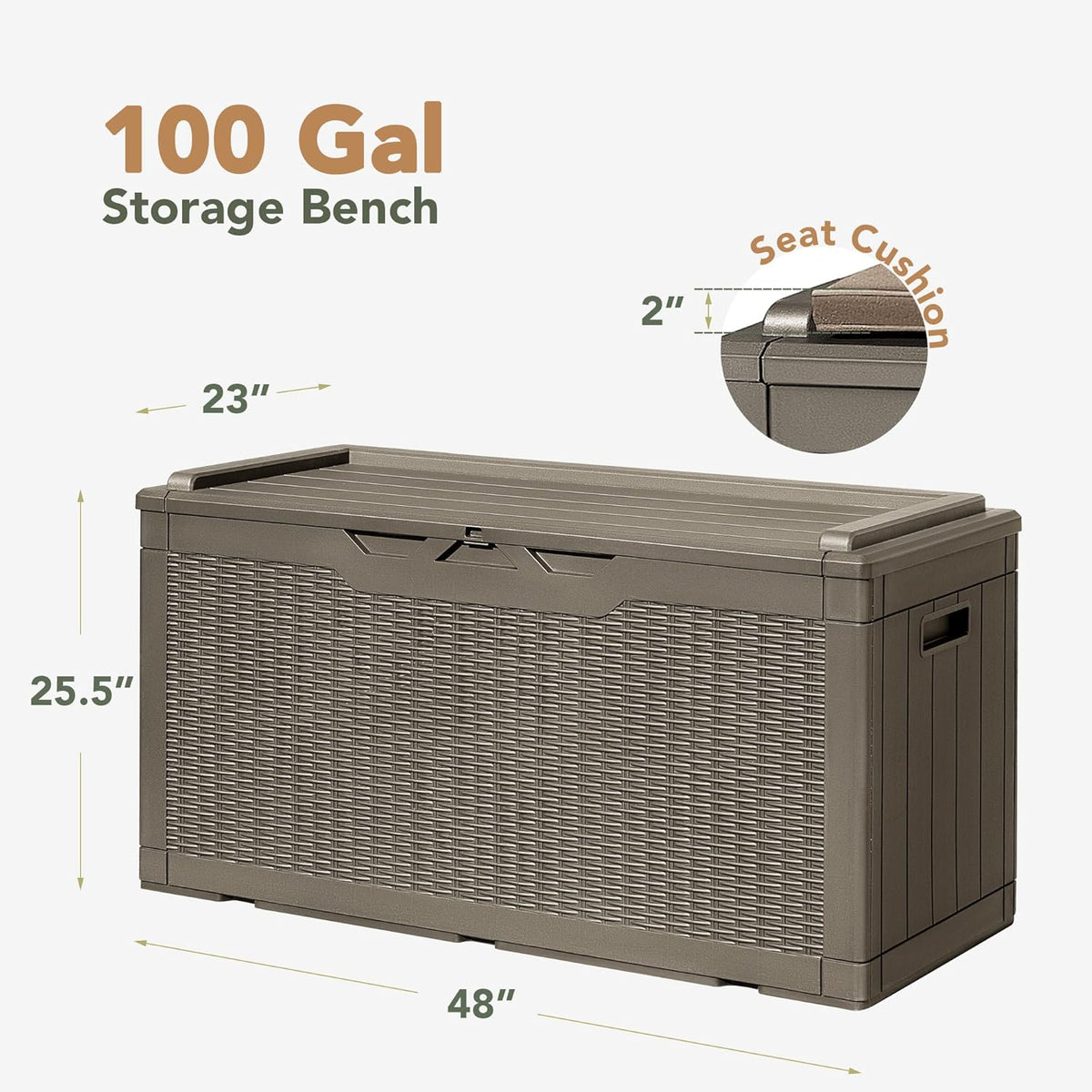 Flamaker Deck Box with Cushion 100 Gallon Waterproof Resin Storage Box with Air Rod Indoor Outdoor