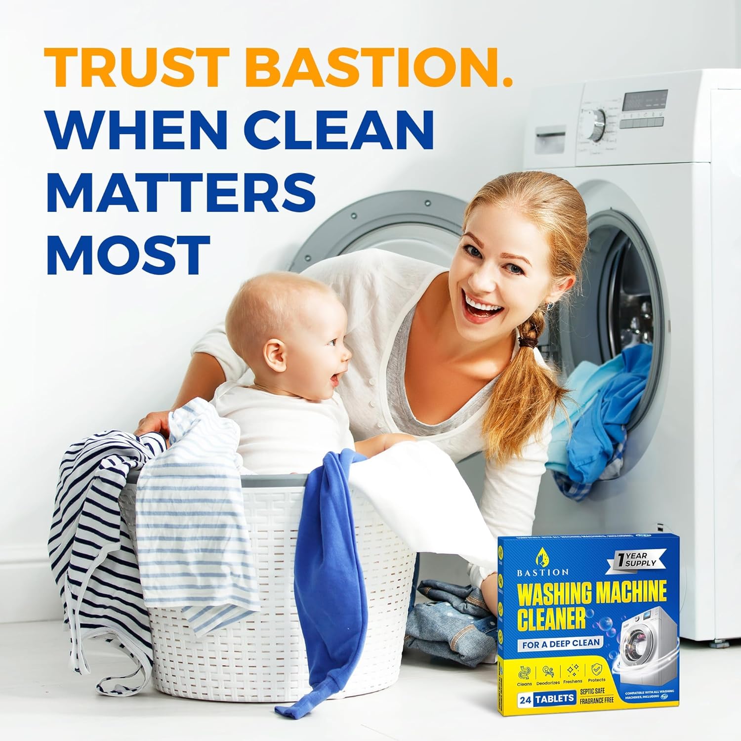 Washing Machine Cleaner Tablets 24 pack Powerful Descaler -Deep Cleaning for HE Front Loader & Top